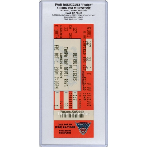 Ivan Rodriguez 1000th RBI MILESTONE HOF Tigers vs Rays 10/1/2004 Full Ticket