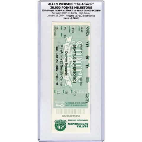 ALLEN IVERSON 20,000 pts MILESTONE 2007 Nuggets @ Sonics 1/23 Full Ticket HOF!!!
