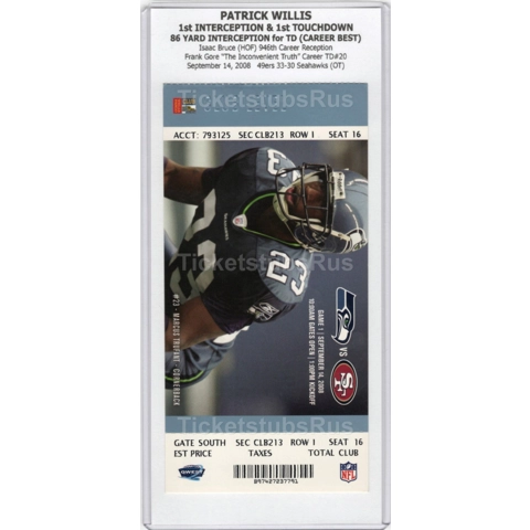 Patrick Willis 1st TD & INTERCEPTION 2008 NFL 49ers @ Seahawks 9/14 CLUB Ticket