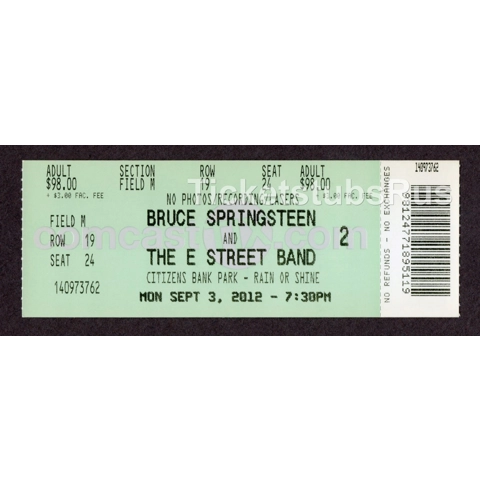 2012 BRUCE SPRINGSTEEN Concert 9/3 Full Ticket CITIZENS BANK PARK WRECKING BALL