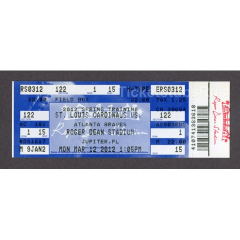 Joe Kelly 1st STRIKEOUT Spring Training 2012 Cardinals Braves 3/12 Full Ticket