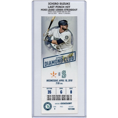 Ichiro Suzuki LAST PINCH HIT Leake 1000K 2018 Mariners Astros 4/18 CLUB Ticket