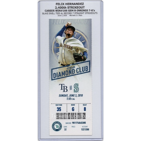 Felix Hernandez 2400th STRIKEOUT WIN#166 GEM 2018 Mariners Rays 6/3 CLUB Ticket