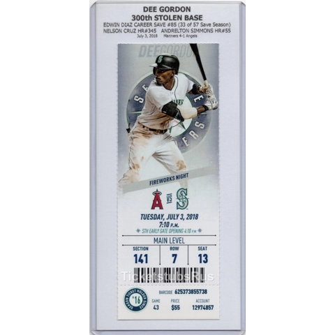 Dee Strange Gordon 300th STOLEN BASE 2018 Mariners Angels 7/3 Full Ticket OHTANI