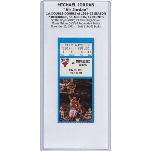 Michael Jordan 1st DOUBLE-DOUBLE of 1991-92 Season Bulls Bucks 11/15 Ticket Stub