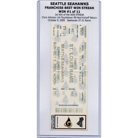 2005 Seahawks 1st WIN of FRANCHISE BEST 11 GAME WIN STREAK Rams 10/9 Full Ticket