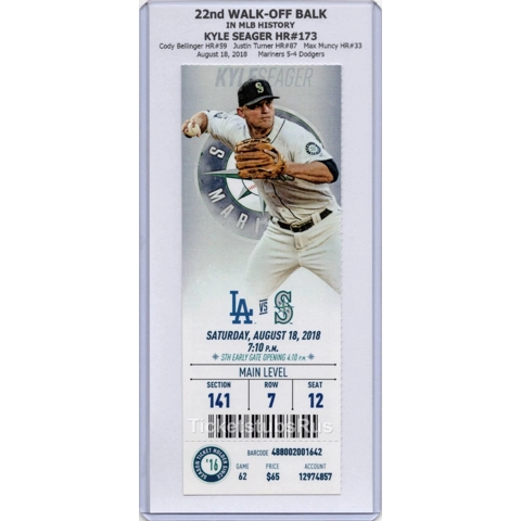 22nd MLB WALKOFF BALK Kyle Seager HR 2018 Mariners vs Dodgers 8/18 Full Ticket