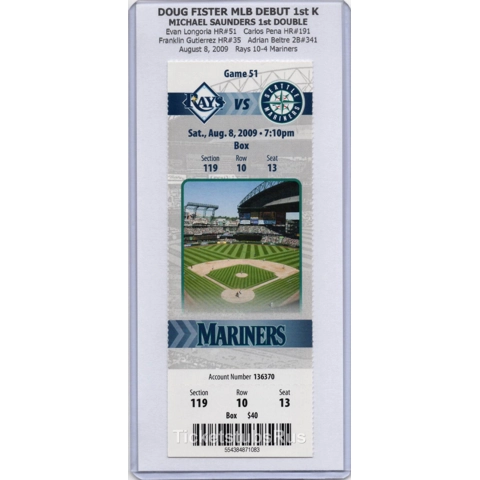 Doug Fister MLB DEBUT 2009 Mariners Rays 8/8 Full Ticket Evan Longoria HR #51