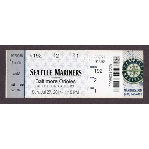 Chris Taylor 1st MULTI HIT & RBI & DOUBLE 2014 Mariners Orioles 7/27 Full Ticket