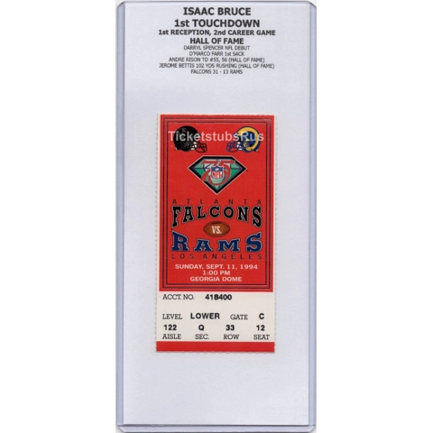 Isaac Bruce 1st TOUCHDOWN & RECEPTION 1994 Falcons Rams 9/11 Ticket Stub HOF
