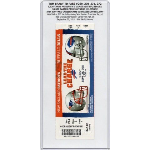 Tom Brady 4-TD Wes Welker FRANCHISE RECORD 2011 Bills Patriots 9/25 Full Ticket