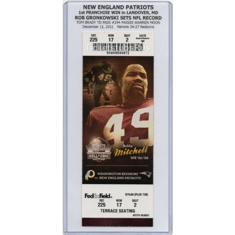 Patriots 1st WIN LANDOVER Gronkowski NFL RECORD Redskins 12/11/2011 Full Ticket