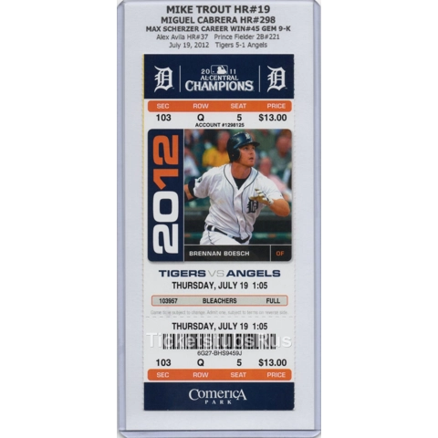 Mike Trout HR #19 METEOR ROY 2012 Tigers Angels 7/19 Full Ticket BRENNAN BOESCH