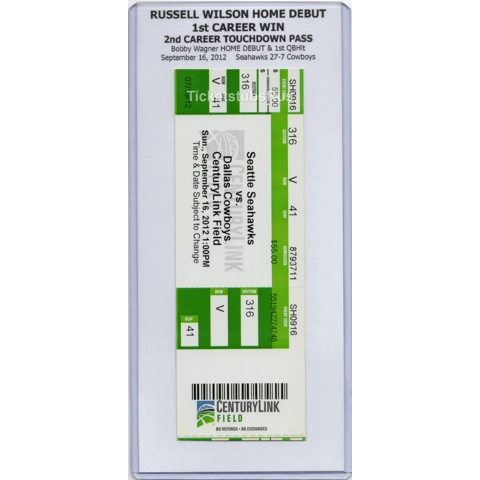 Russell Wilson NFL HOME DEBUT 1st WIN 2012 Seahawks Cowboys 9/16 Full Ticket MNT