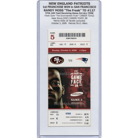 PATRIOTS 1st WIN in SAN FRANCISCO vs 49ers 10/5/2008 MOSS TD #127 Full Ticket