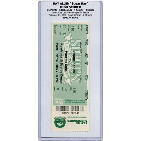 Ray Allen HIGH SCORER 31 Points HOF 2007 Super Sonics vs Suns 2/14 Full Ticket