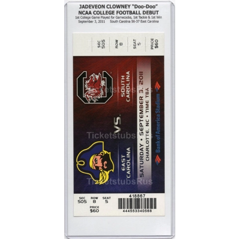Jadeveon Clowney NCAA COLLEGE FOOTBALL DEBUT 2011 Gamecocks Pirates Full Ticket