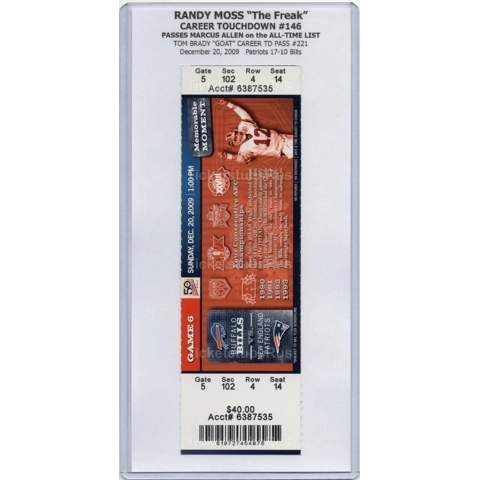 Randy Moss TD #146 PASSES MARCUS ALLEN 2009 Patriots @ Bills 12/20 Full Ticket