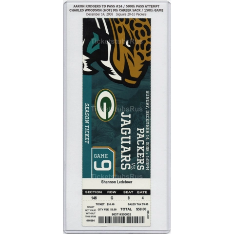 Aaron Rodgers TD #24 Woodson SACK HOF 2008 Packers @ Jaguars 12/14 Full Ticket
