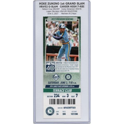 Mike Zunino 1st GRAND SLAM 7-RBI 2017 Mariners Rays 6/3 CLUB Ticket JULIO CRUZ