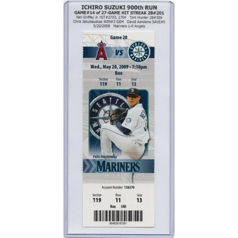 Ichiro Suzuki 900th CAREER RUN 2009 Mariners Angels 5/20 Full Ticket HERNANDEZ
