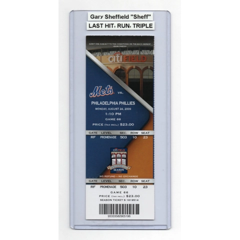 GARY SHEFFIELD LAST HIT RUN TRIPLE Mets vs Phillies 8/24/2009 Full Ticket RARE