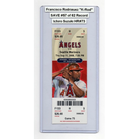 FRANCISCO RODRIGUEZ SAVE#57 of 62 RECORD Angels Mariners 9/11/2008 Full Ticket