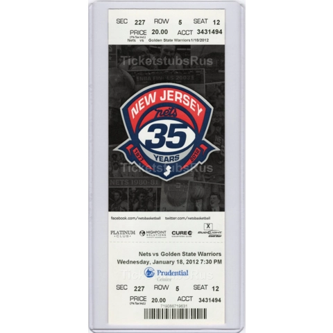 Klay Thompson NEW JERSEY DEBUT 2012 Nets Warriors 1/18 Full Ticket BIG SMOKEY