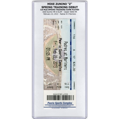 Mike Zunino 1st GAME Spring Training DEBUT 2013 Mariners Padres 2/22 Full Ticket