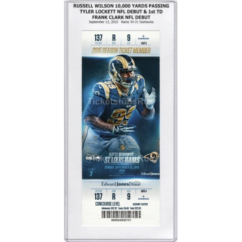 Russell Wilson 10K YARDS PASSING MILESTONE 2015 Seahawks Rams 9/13 Full Ticket