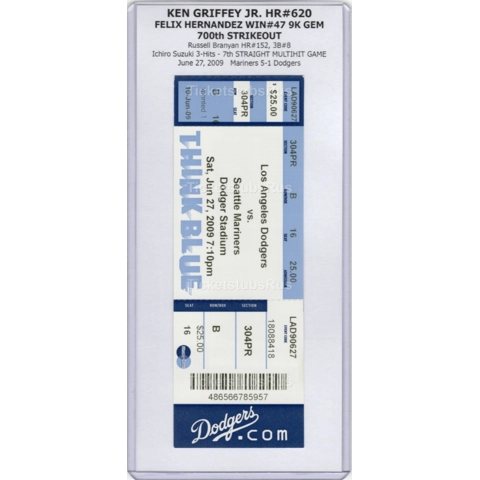 Ken Griffey Jr HR #620 HERNANDEZ 700th-K 2009 Dodgers Mariners 6/27 Full Ticket