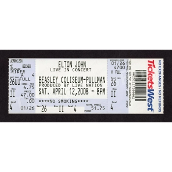 2008 ELTON JOHN Concert 4/12 Full Ticket BEASLEY..