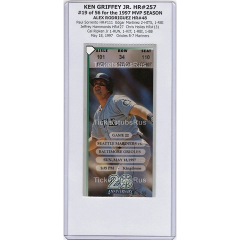 Ken Griffey Jr HR #257 A-Rod HR #48 Mariners Orioles 5/18/1997 Ticket Stub EDGAR