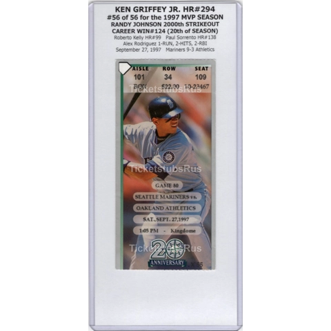 Ken Griffey Jr HR #294 Randy Johnson 2000K Mariners Athletics 9/27/1997 Ticket