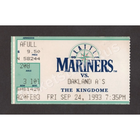 Ken Griffey Jr HR #130 Henderson HR#188 Mariners Athletics 9/24/1993 Ticket Stub