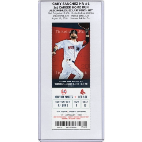 Gary Sanchez HR #1 A-ROD LAST PINCH HIT Red Sox Yankees 8/10/2016 Full Ticket