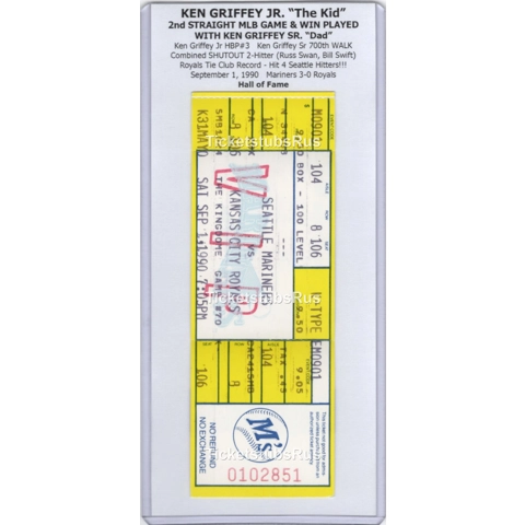 Ken Griffey Jr Sr 2nd MLB GAME Father Son Teammates 1990 Mariners FULL Ticket