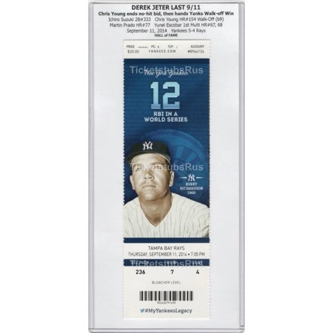 Derek Jeter LAST 9/11 GAME NEW YORK 9/11/14 Yankees Rays Full Ticket RICHARDSON