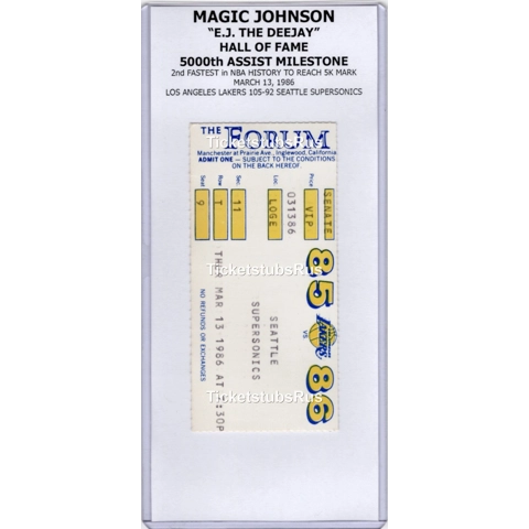 MAGIC JOHNSON 5,000 ASSIST MILESTONE 1986 Lakers vs Sonics 3/13 Ticket Stub RARE