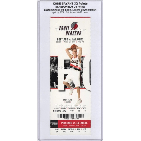 Kobe Bryant 32pts HOF Lakers vs Trail Blazers 4/10/2009 Full Ticket B-Roy 24pts