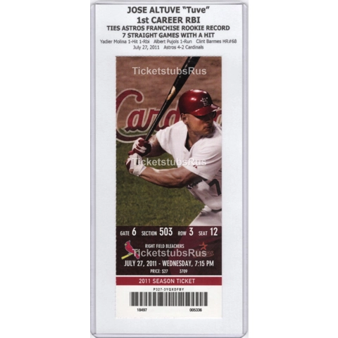 Jose Altuve 1st RBI TIES FRANCHISE RECORD 2011 Cardinals Astros 7/27 Full Ticket