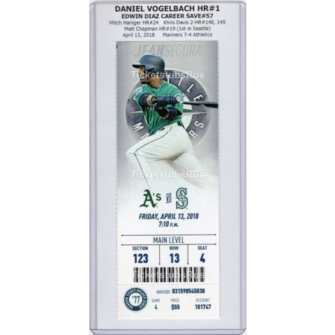 Daniel Vogelbach HR#1 1st HOME RUN 2018 Mariners Athletics 4/13 Full Ticket MINT