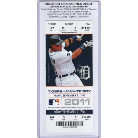 Eduardo Escobar MLB DEBUT Verlander WIN Tigers White Sox 9/2/2011 Full Ticket
