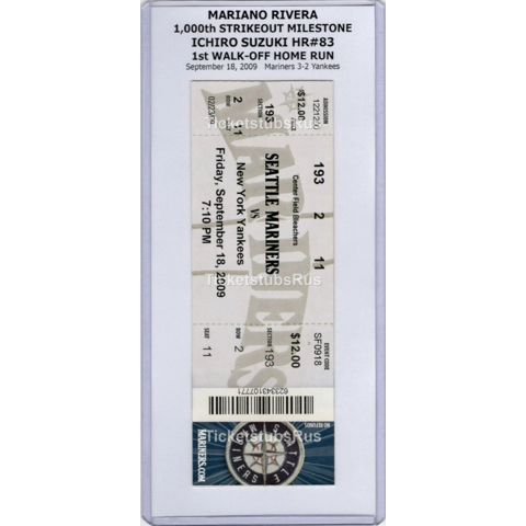Mariano Rivera 1000K Ichiro WALKOFF HR#83 Mariners Yankees 9/18/2009 FULL Ticket