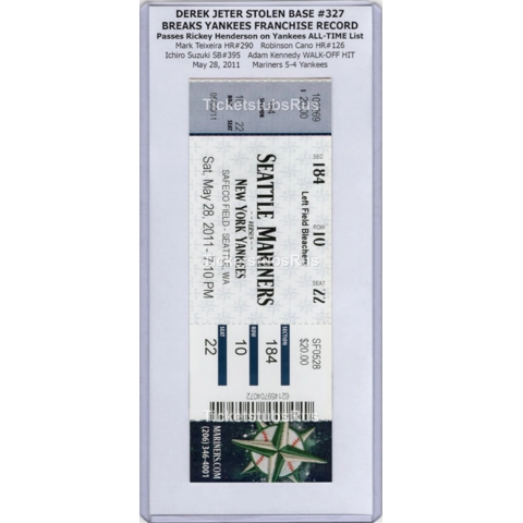 Derek Jeter BREAKS YANKEES RECORD SB#327 Mariners Yankees 5/28/2011 Full Ticket