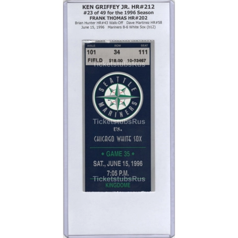 Ken Griffey Jr HR #212 Big Hurt HR #202 Mariners White Sox 6/15/1996 Ticket Stub