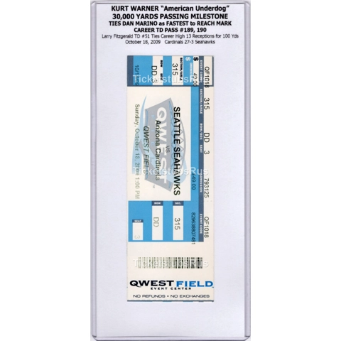 Kurt Warner 30K PASSING YDS MILESTONE 2009 Seahawks Cardinals 10/18 Full Ticket