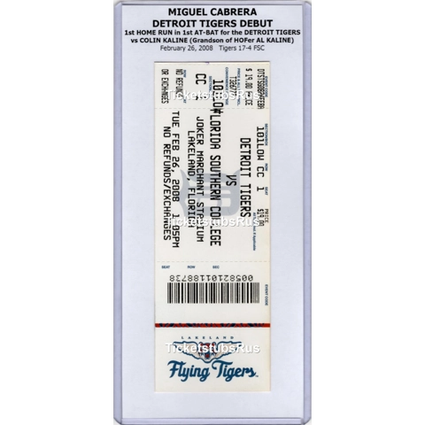 Miguel Cabrera DETROIT TIGERS DEBUT 1st GAME HR #1 vs FSC 2/26/2008 Full Ticket
