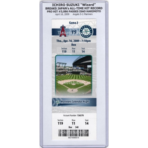 Ichiro Suzuki BREAKS ISAO JAPAN HIT RECORD 2009 Mariners Angels 4/16 Full Ticket