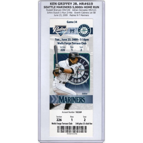 Ken Griffey Jr HR #619 FRANCHISE 5000th HR 2009 Mariners Padres 6/23 CLUB Ticket